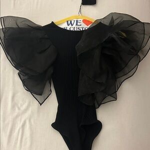 Kids Black Ruffled Sleeve One-Piece Bodysuit